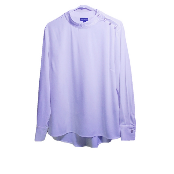 The Limited Tops - THE LIMITED Beaded Pearl Shoulder,  Band Collar Blouse, Wide Cuffs White Size XL